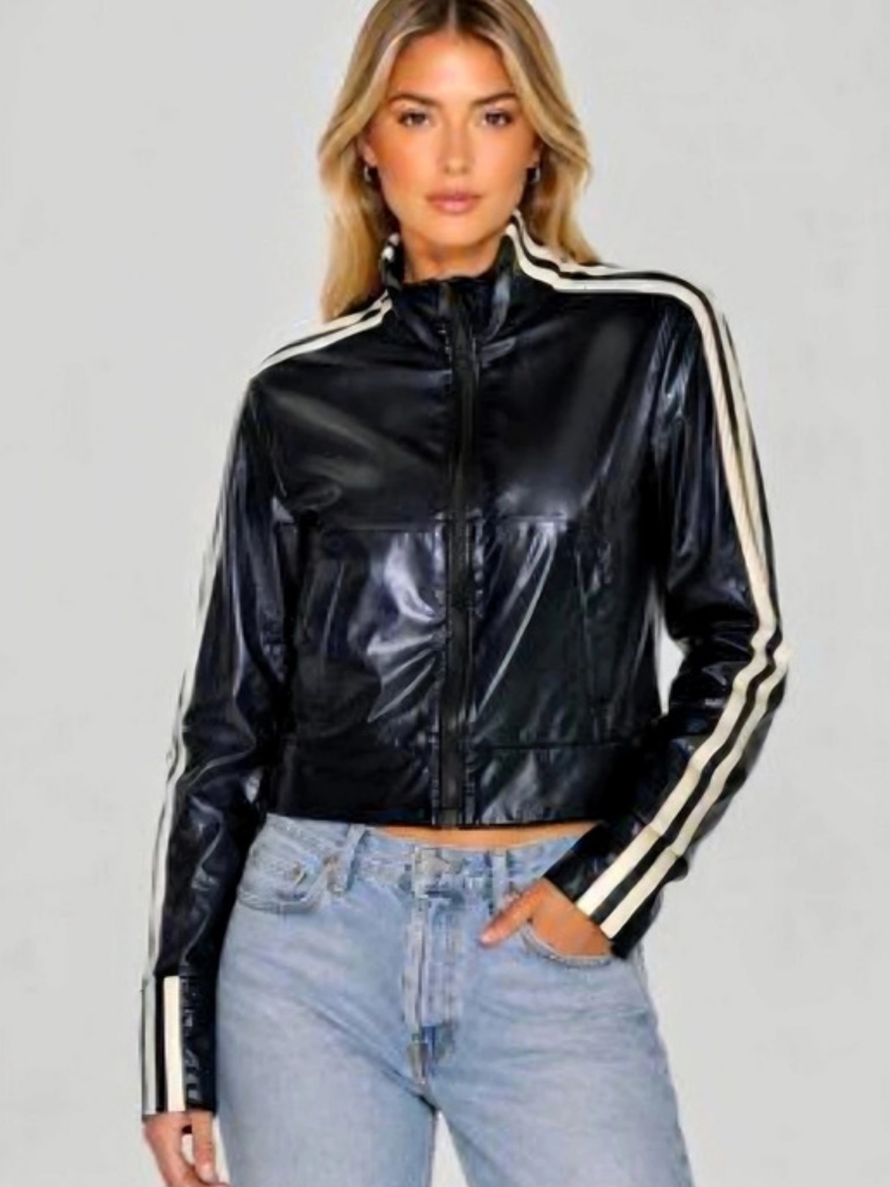 Democracy Faux Leather Moto Jacket Black & White Size Small NWT